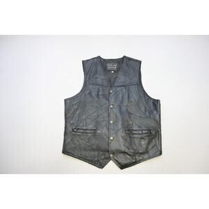 Genuine Leather Black Snap Button Biker Vest Jacket Italian Stone Design Large